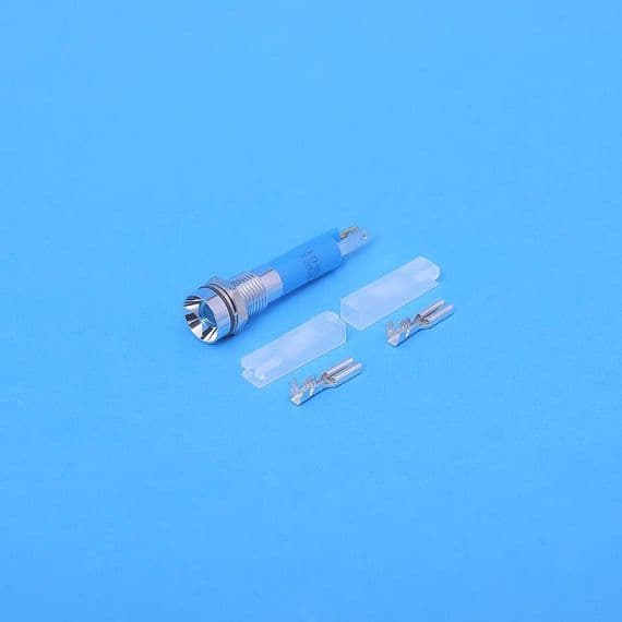 5mm LED indicator. Recessed bright Chrome. Blue 12 Volt (LED5BC)