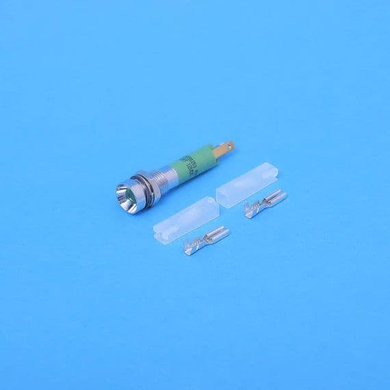 5mm LED indicator. Recessed bright Chrome. Green 12 Volt (LED5GC)