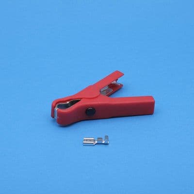 Battery clip. Red. 75mm long. 6.35mm connection. (Supplied) (BC40R)