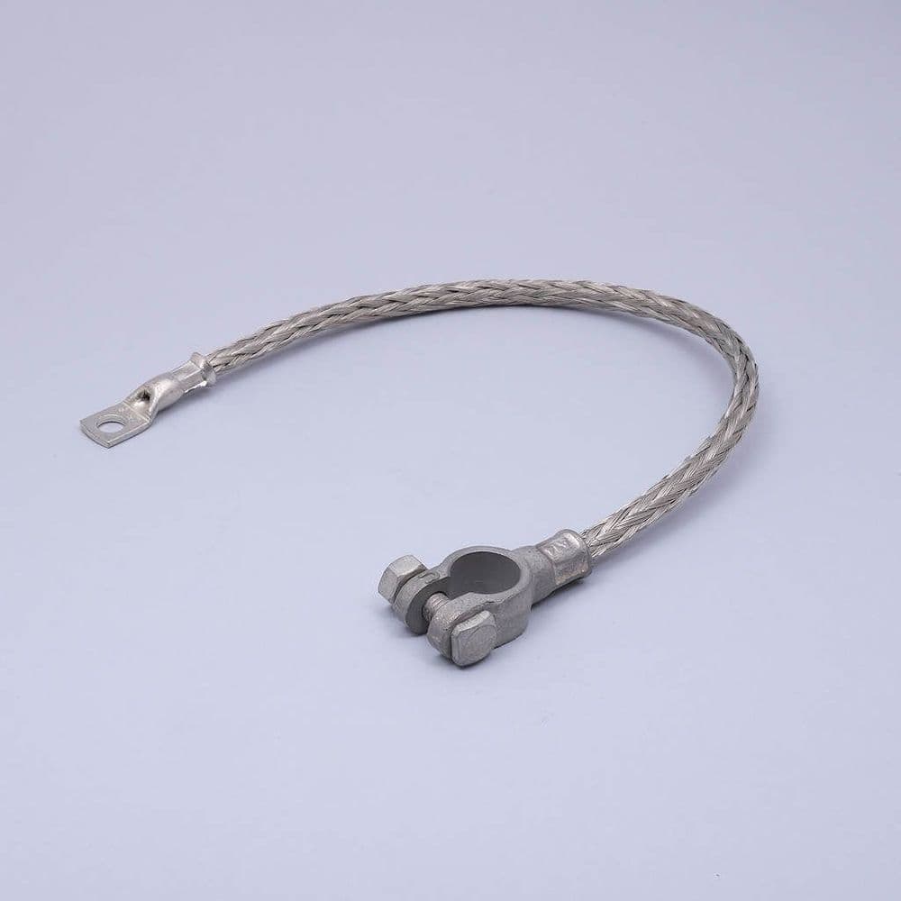 Braided 19mm cable 8mm ring & batt terms 375mm long BS503