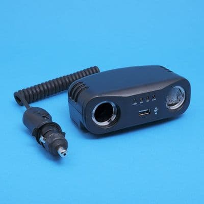 Cigar lighter plug supplying 2 sockets and a USB output (PWRSKT8)