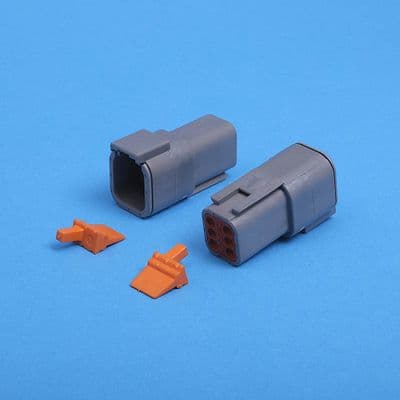 DTM 6 way receptacle. Grey. Including wedgelock. (DTM04-6P)