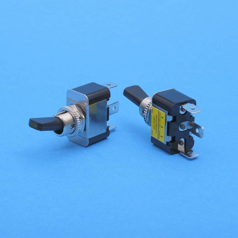 On/off single pole switch Black toggle / Amber LED 30A 12v E861A