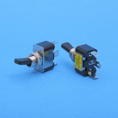 On/off single pole switch. Black toggle / Amber LED 30A@12v (E861A)