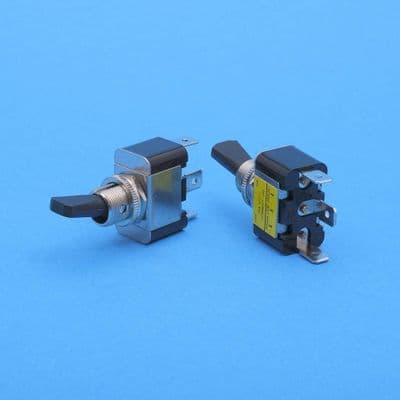 On/off single pole switch. Black toggle / Green LED 30A@12v (E861G)