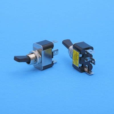 On/off single pole switch. Black toggle / Red LED 30A@12v (E861R)
