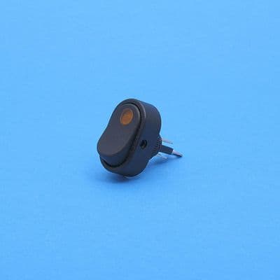 Oval large LED rocker switch. On/off. 16A at 12v DC. Amber. (RKS18A)