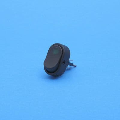 Oval large LED rocker switch. On/off. 16A at 12v DC. Green. (RKS18G)