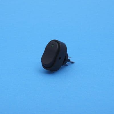Oval LED rocker switch. On/off. 16A at 12v DC. Green. (RKS17G)