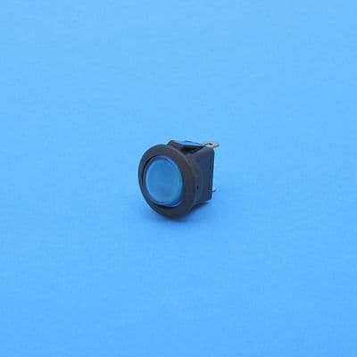 Round illum rocker switch. On/off. 10A@12v, 12V Blue bulb. (RKS15U)