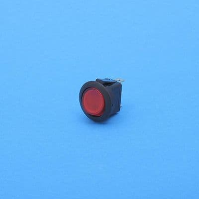 Round illum rocker switch. On/off. 10A@12v, 12V Red bulb. (RKS15R)
