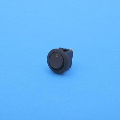 Round LED spot rocker switch. On/off. 10A@12v. 12v Amber LED (RKS16A)