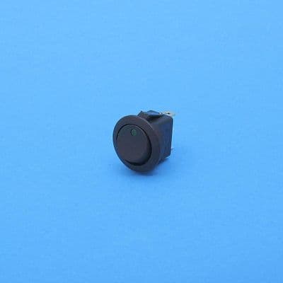 Round LED spot rocker switch. On/off. 10A@12v. 12v Green LED (RKS16G)
