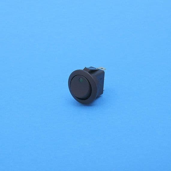 Round LED spot rocker switch. On/off. 10A@12v. 12v Green LED (RKS16G)