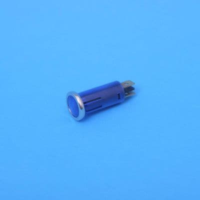 Self coloured warning light. Blue & chrome bezel. 12v bulb. (60942)
