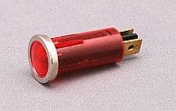 Self coloured warning light. Red & chrome bezel. 12v bulb. (60945)