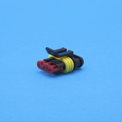 Small 3 way sealed connector female. Red sec. lock. (23660.66)