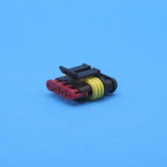 Small 4 way sealed connector female. Red sec. lock. (23680.66)