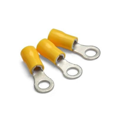Yellow pre insulated ring terminal with 8.4mm hole. (T114)