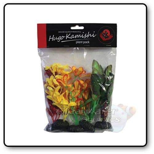 5 Pack AQUARIUM SILK PLANTS Artificial Fish Soft Plastic Decoration AUTUMN 13cm