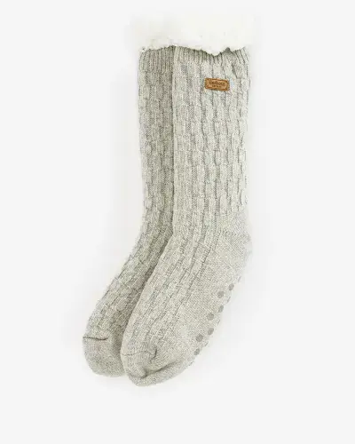 BARBOUR Cable Knit Lounge Socks (Light Grey Marl)