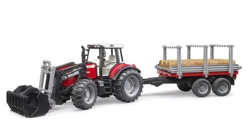 BRUDER Massey Ferguson 7480 with Front Loader and Timber Trailer