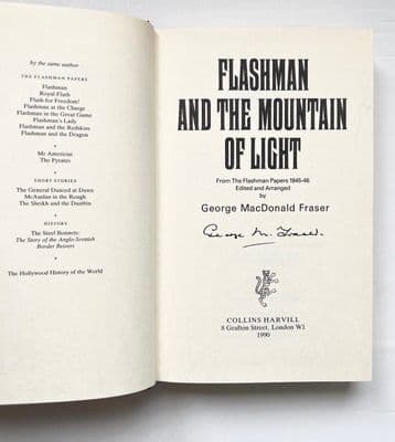 Flashman and the Mountain of Light – 1990 1st/1st – F/F – George MacDonald Fraser [SIGNED]