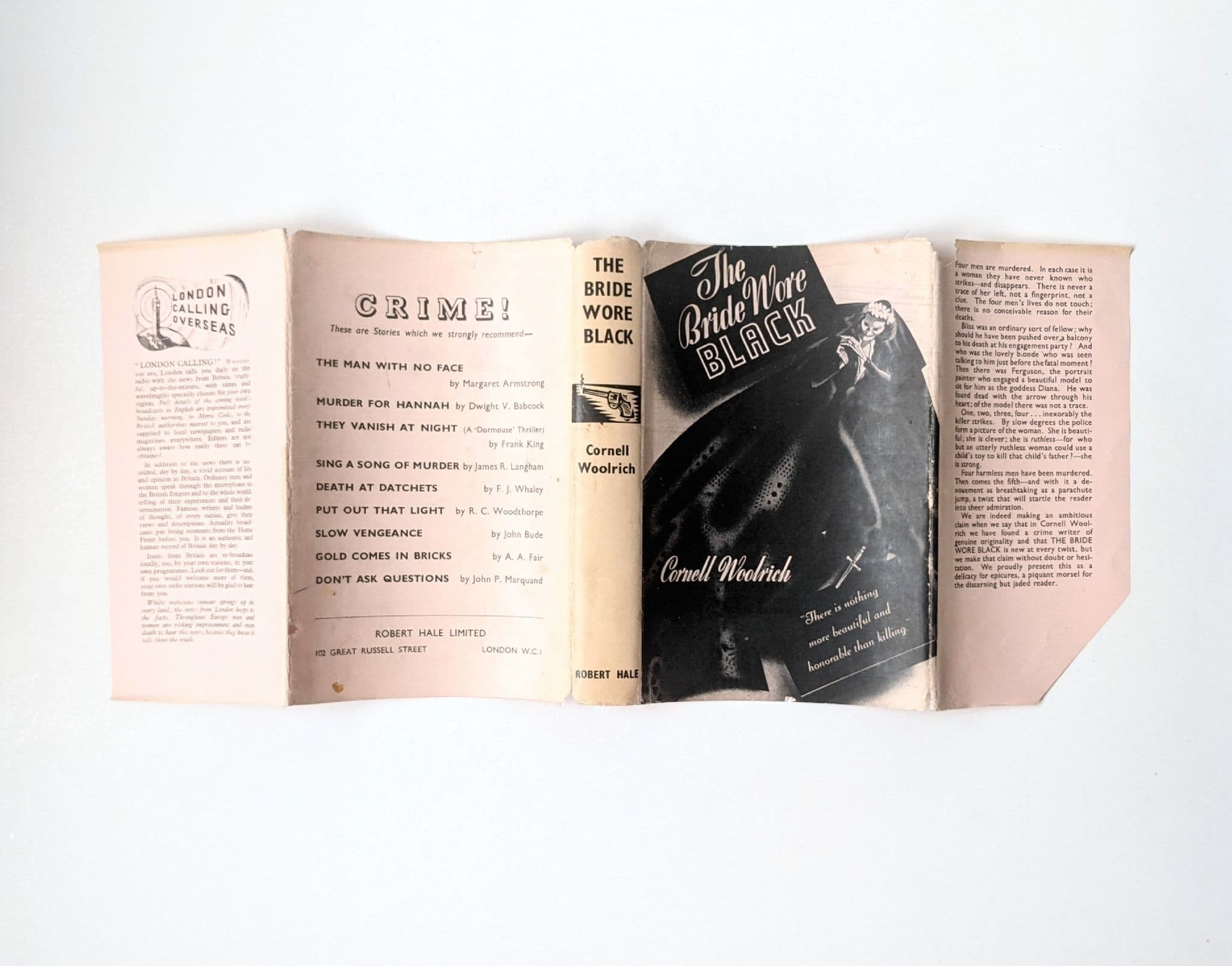 The Bride Wore Black by Cornell Woolrich First UK Edition Robert Hale 1942
