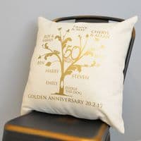 Metallic Golden Anniversary Family Tree Cushion