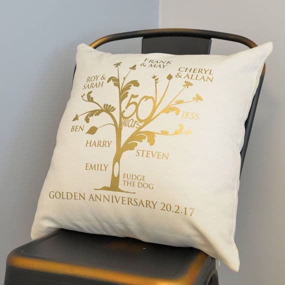 Metallic Golden Anniversary Family Tree Cushion