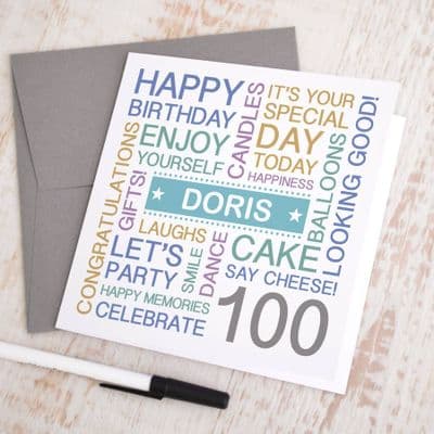 Personalised 100th Birthday Card