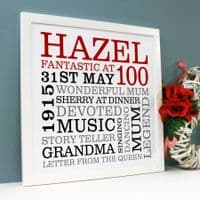 Personalised 100th Birthday Typographic Word Art