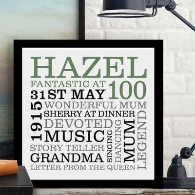 Personalised 100th Birthday Typographic Word Art