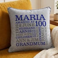 Personalised 100th Birthday Word Art Cushion