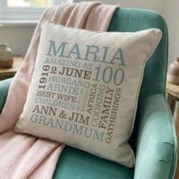 Personalised 100th Birthday Word Art Cushion