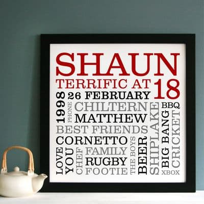 Personalised 18th Birthday Typographic Art