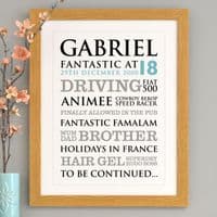 Personalised 18th Birthday Typographic Art Print
