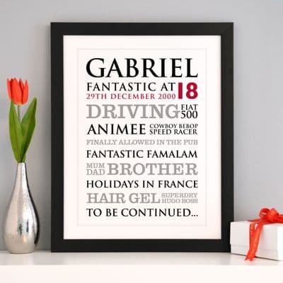 Personalised 18th Birthday Typographic Art Print