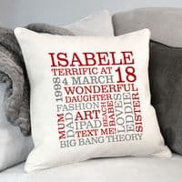 Personalised 18th Birthday Word Art Cushion