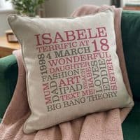Personalised 18th Birthday Word Art Cushion