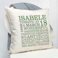 Personalised 18th Birthday Word Art Cushion