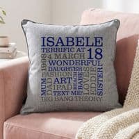 Personalised 18th Birthday Word Art Cushion