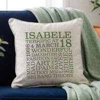 Personalised 18th Birthday Word Art Cushion