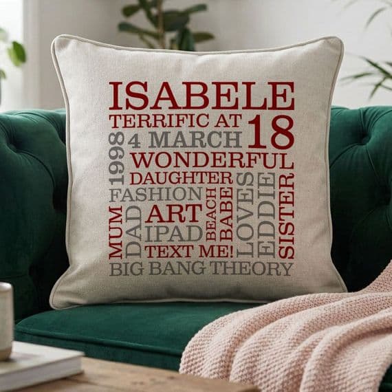 Personalised 18th Birthday Word Art Cushion