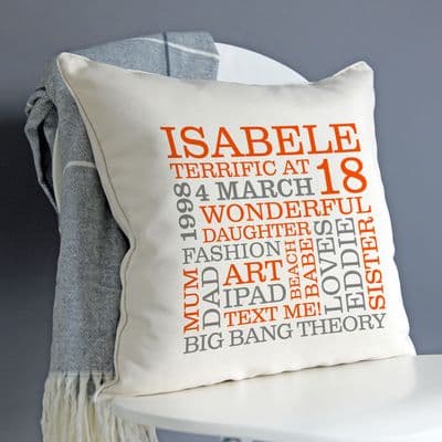 Personalised 18th Birthday Word Art Cushion