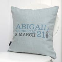 Personalised 21st Birthday Cushion