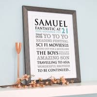 Personalised 21st Birthday Typographic Art Print