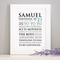 Personalised 21st Birthday Typographic Art Print