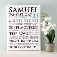 Personalised 21st Birthday Typographic Art Print