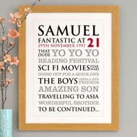 Personalised 21st Birthday Typographic Art Print